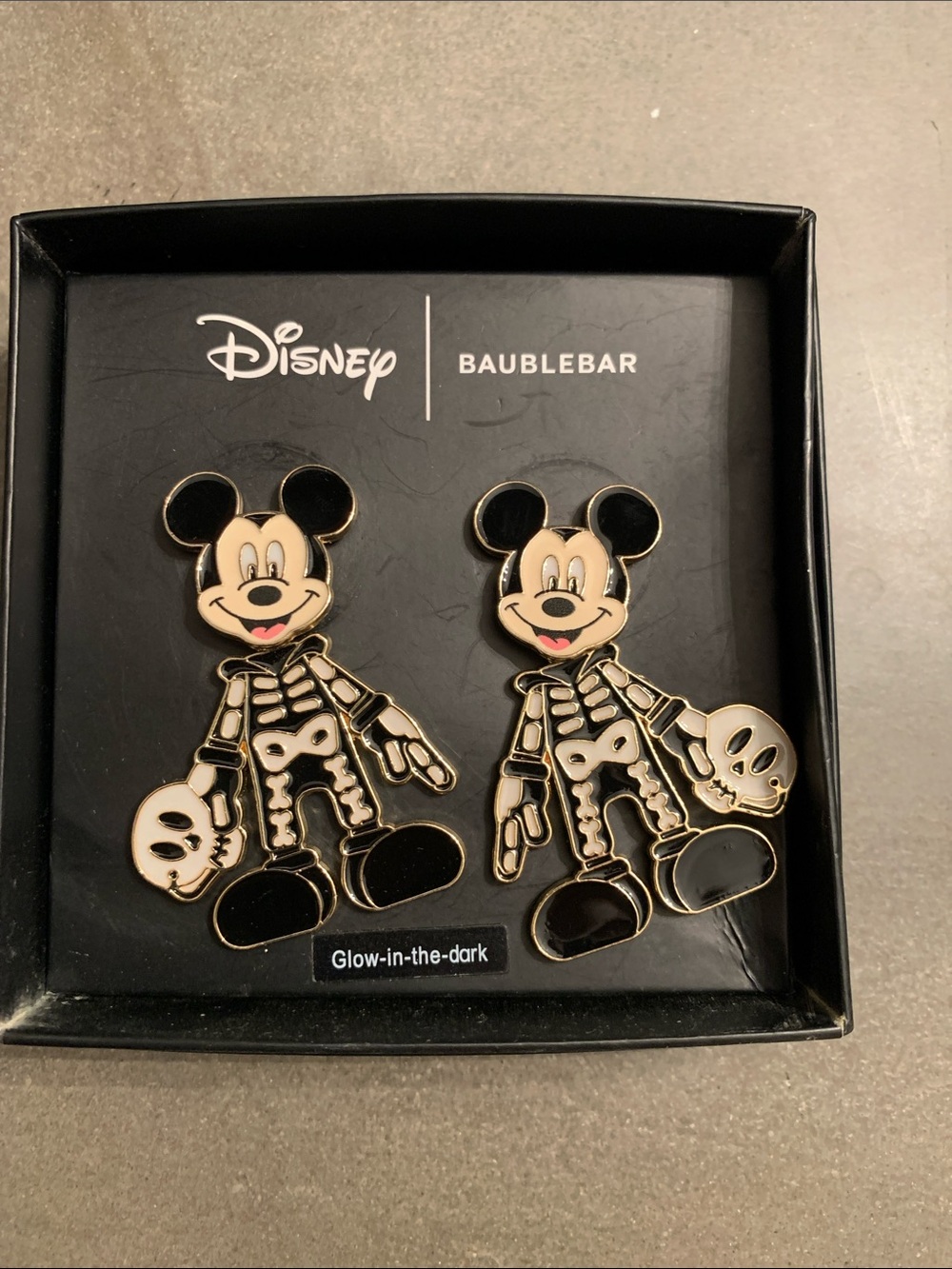 Disney X Baublebar Halloween Mickey Mouse Skeleton Earrings Glow In Dark NIB New